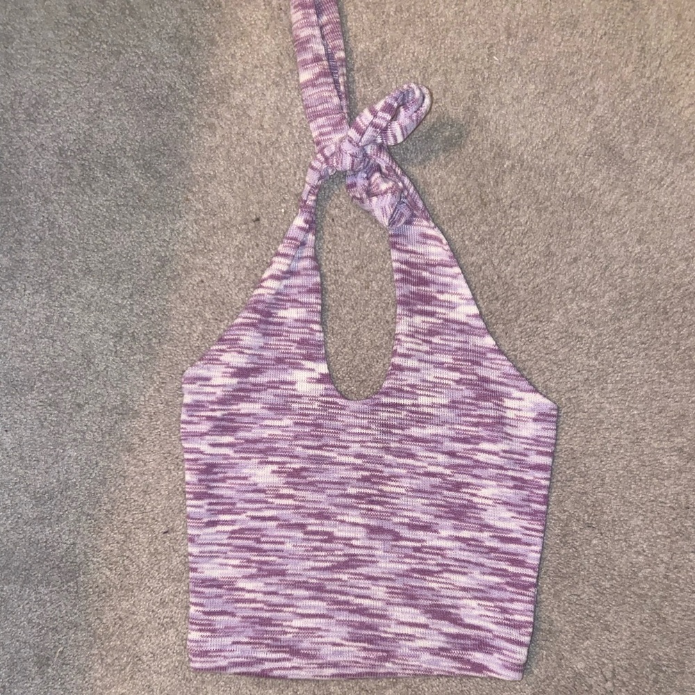 Purple Fine-Knit Cropped Halter Top | H&M | Size: S